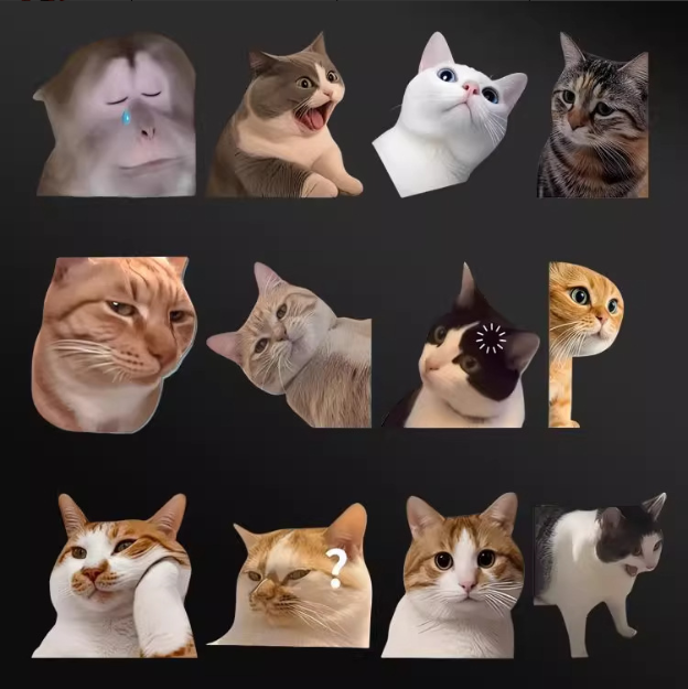 Наклейки на автомобиль с мемами про кошек Забавные наклейки на автомобиль с эмодзи котят Водонепроницаемые и устойчивые к солнечному свету наклейки на автомобиль с мемами про кошек