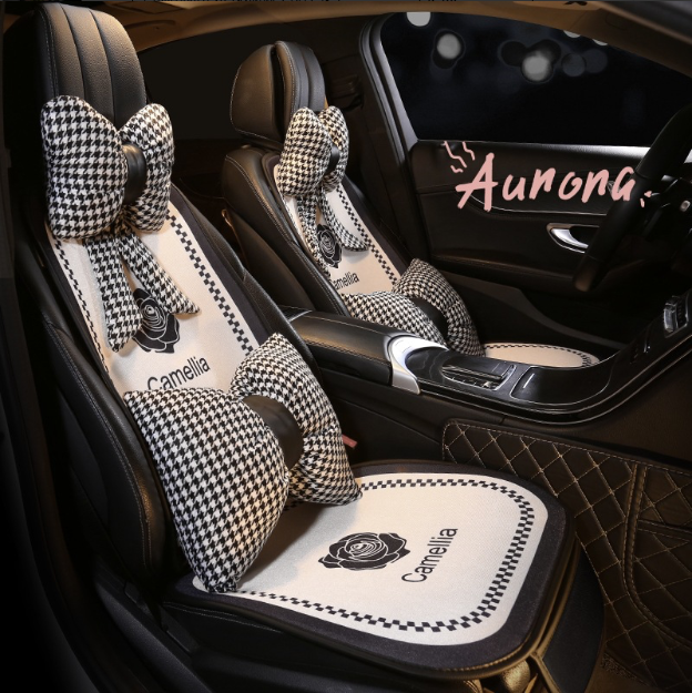 Комплект подушек заднего сиденья Модный комплект из трех частей в стиле Chanel Всесезонный цельный полуобволакивающий чехол для сиденья Автомобильная подушка для сиденья