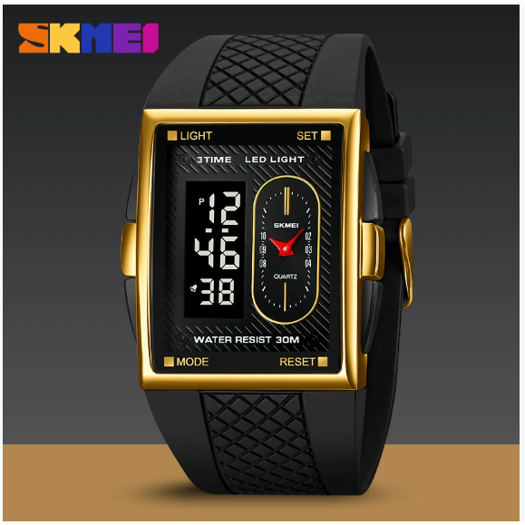 Shikemei 2213 Модные мужские креативные электронные часы с двойным механизмом и несколькими дисплеями Многофункциональные мужские студенческие водонепроницаемые светящиеся часы