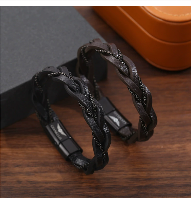 Новый трансграничный торговый браслет из натуральной кожи Унисекс Ручной работы завязанный мужской кожаный браслет Сплавная магнитная застежка Кожаный браслет