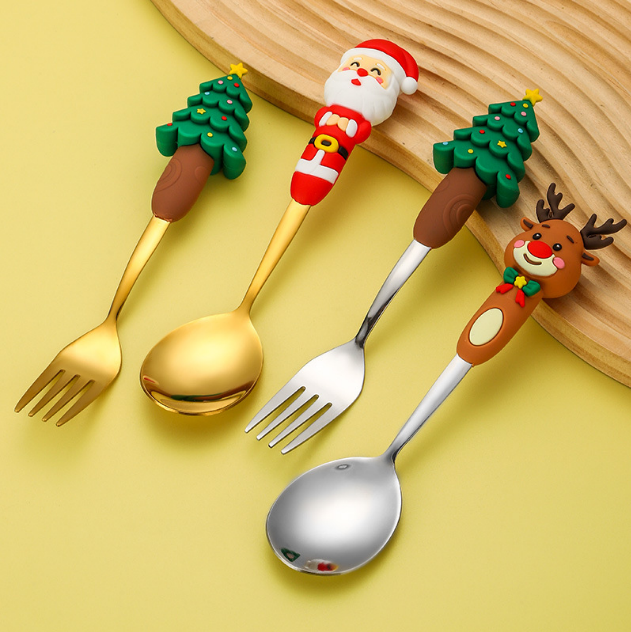 Набор рождественских ложек и вилок из нержавеющей стали Очаровательная и креативная подарочная коробка с фруктовыми вилками и ложками Рождественский подарок Оптовая продажа