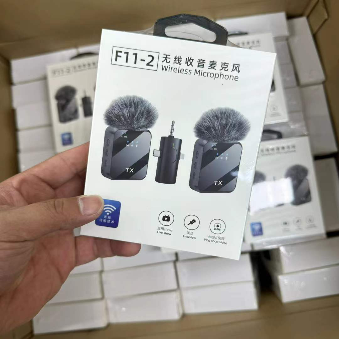 Трансграничный беспроводной петличный микрофон F11-2 с двойным выходом, мобильной прямой трансляцией и шумоподавлением, микрофон с тремя функциями