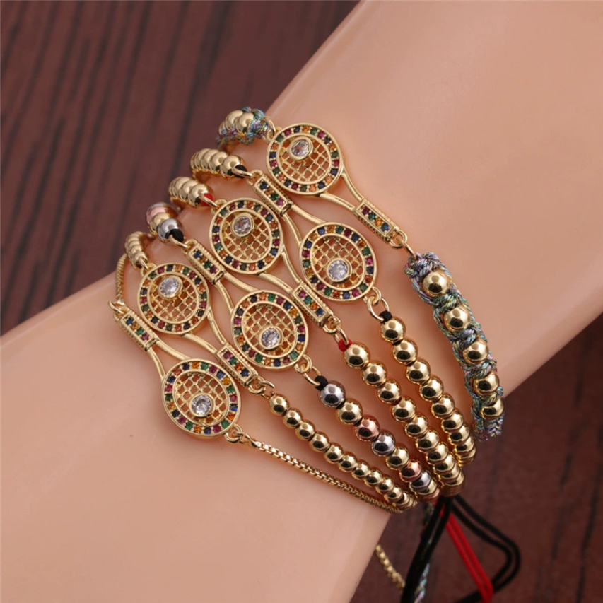 Трансграничный импорт модных украшений Новинка на Amazon: модный минималистичный браслет с цветными цирконами и регулируемой длиной для Европы и Америки