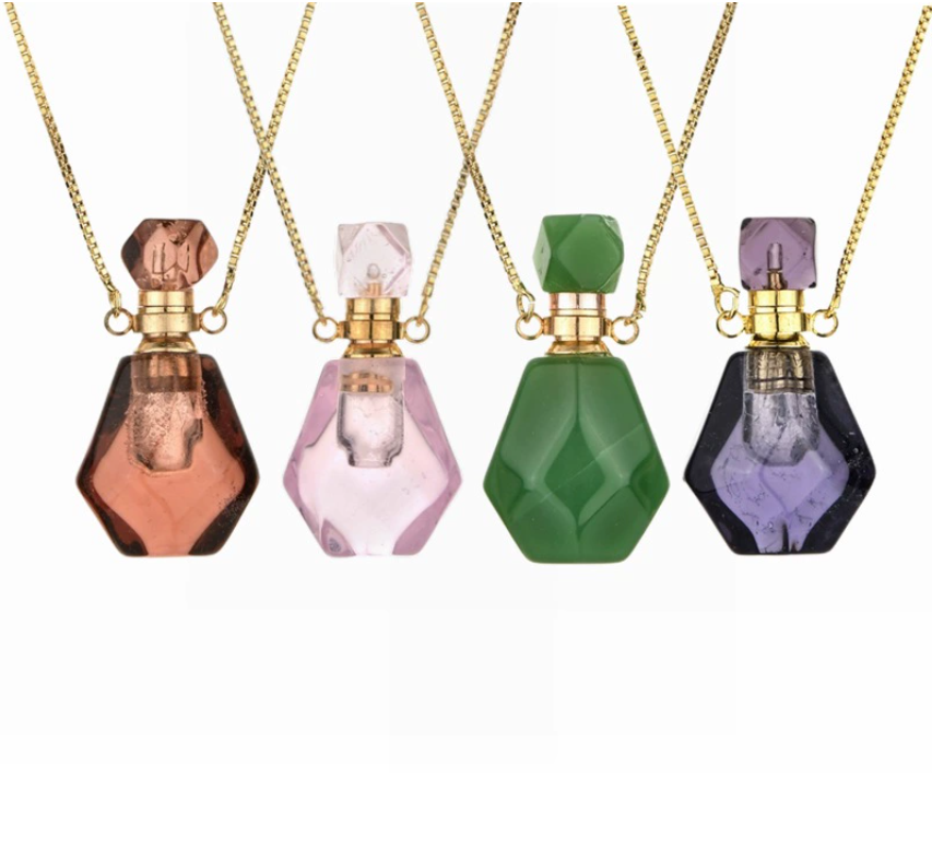 Европейско-американское трансграничное ожерелье с подвеской в виде флакона для духов из полудрагоценных камней аметиста и розового кварца. Ожерелье с подвеской в виде флакона для ароматерапевтических эфирных масел для женщин.