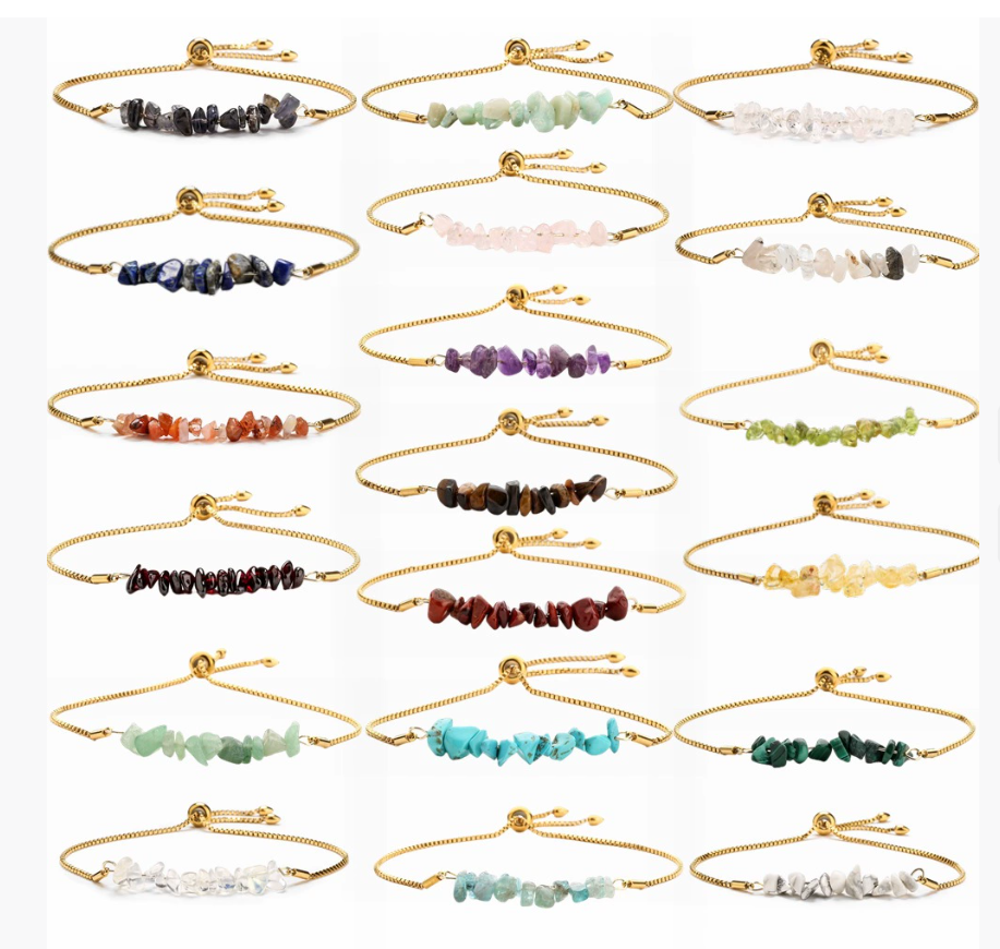 Европейский и американский трансграничный браслет из натурального кристалла Браслет ручной работы с бусинами и акцентами из дробленого камня Регулируемый браслет из нержавеющей стали