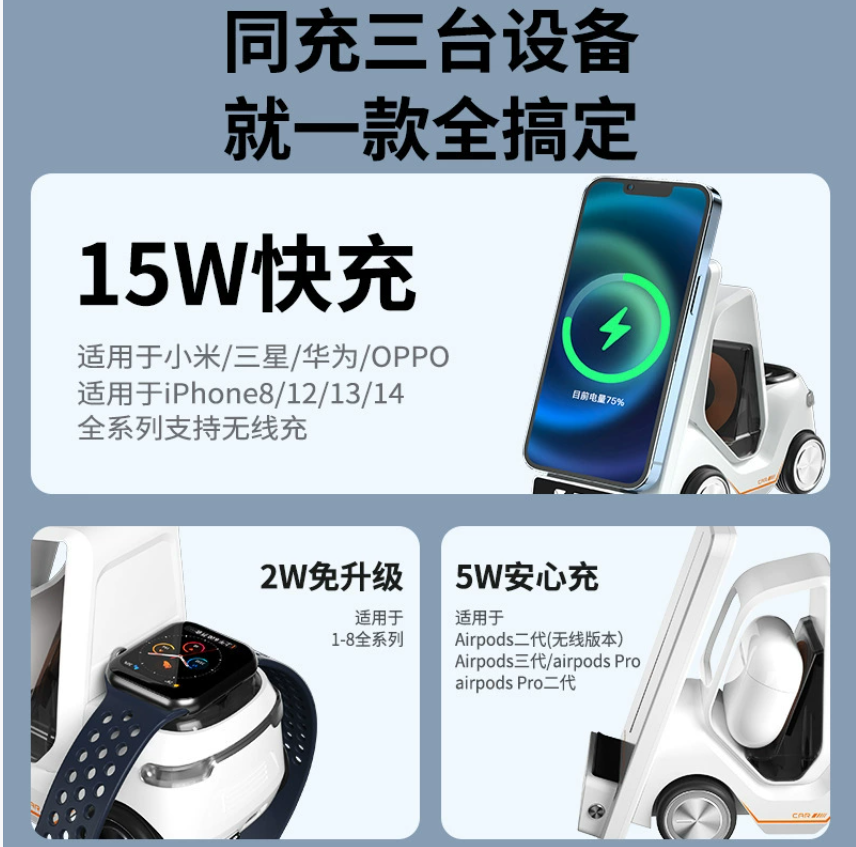 Трансграничная совместимость с настольным беспроводным зарядным устройством Apple 16-в-1 для наушников, часов, быстрозаряжаемых вилочных погрузчиков и держателей для мобильных телефонов.