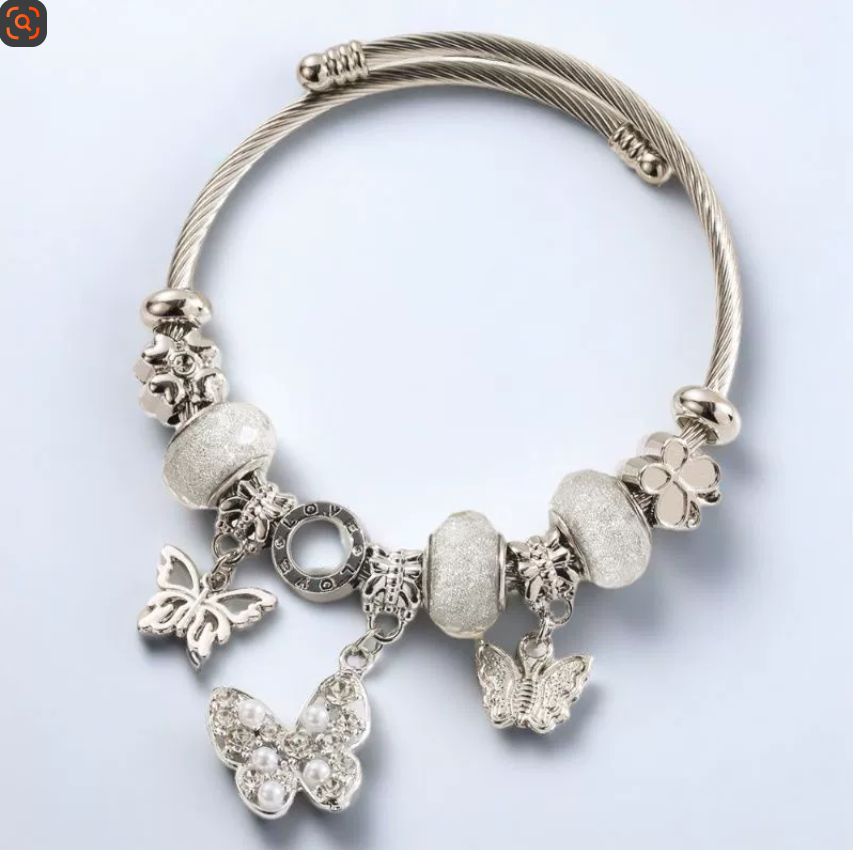 Новый браслет Panjiadola из нержавеющей стали для женщин с бусинами, инкрустированными бриллиантами, и подвеской в виде медвежьего сердца Оптовая продажа