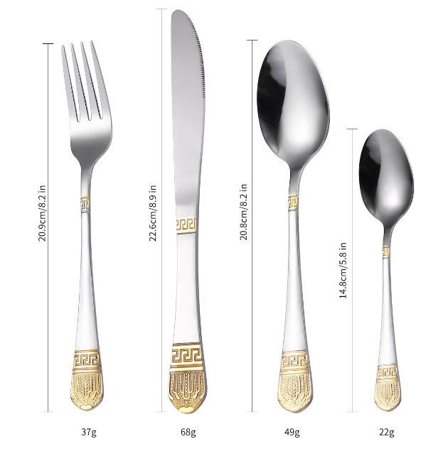 Трансграничный российский набор столовых приборов из нержавеющей стали «Russian Crown Spoon» из 6 предметов с позолоченными ножами, вилками и ложками западного типа с лазерной гравировкой.
