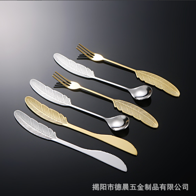 Набор столовых приборов из нержавеющей стали 410 с ложкой, кофейной ложкой, креативной подарочной ложкой, сувенирным подарочным набором, домашней ресторанной ложкой с перьями