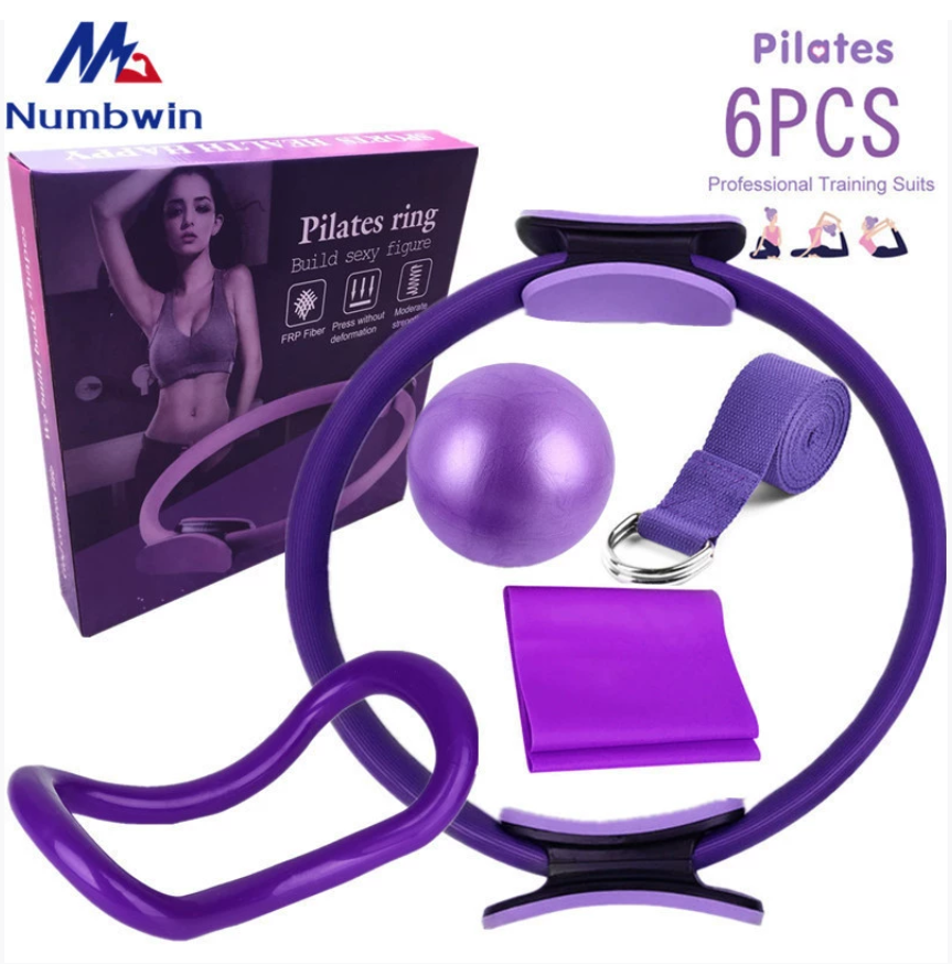Набор из шести колец для пилатеса Кольцо для пилатеса Йога-петля Эластичная лента Латексная лента сопротивления 25 см Мяч для йоги Цветная коробка