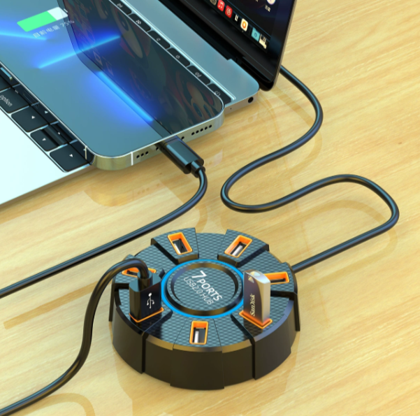 Многоцветная подсветка USB 2.0-концентратор с семью портами Док-станция с возможностью расширения с одного до семи портов и внешним источником питания