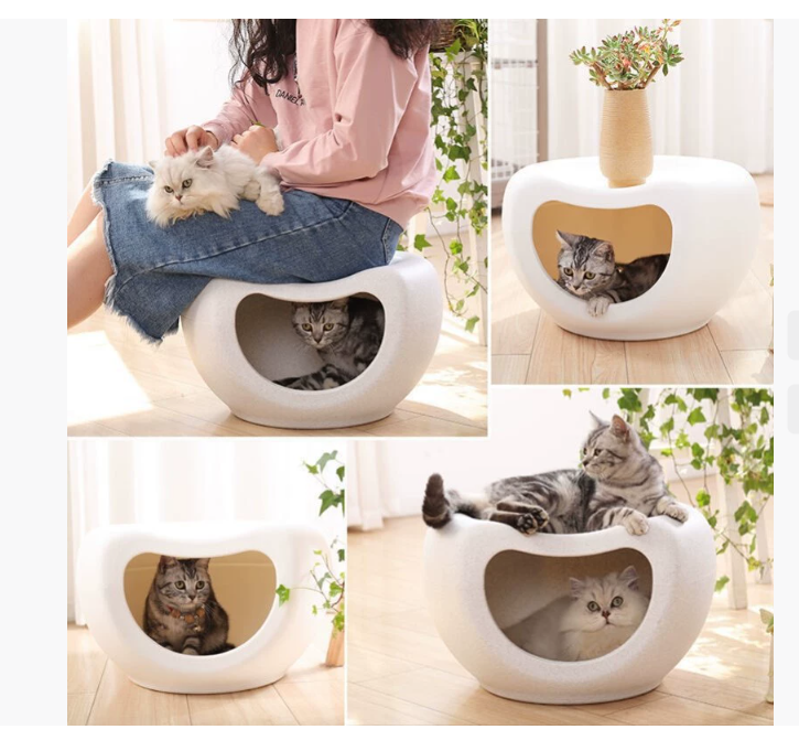 Кровать для кошек Amazon Всесезонная скамейка-гнездо Полузакрытый домик для кошек Теплая кровать для домашних животных Домик для кошек