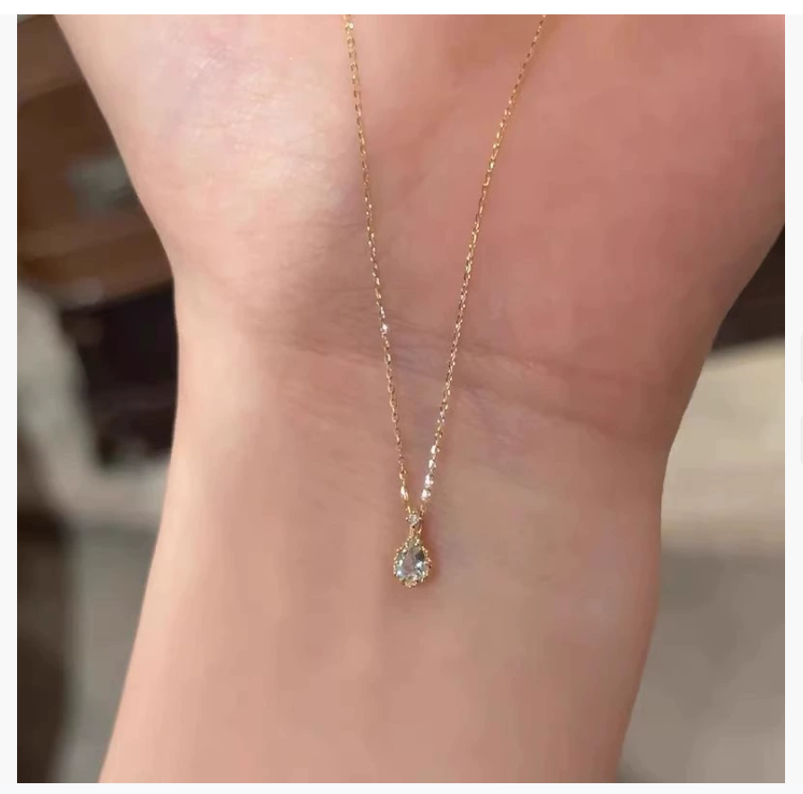 Кулон Denise Aquamarine Teardrop с сверкающим бриллиантом для женщин 2026 Новинка: изысканная, легкая роскошь, нишевая цепочка на ключицы