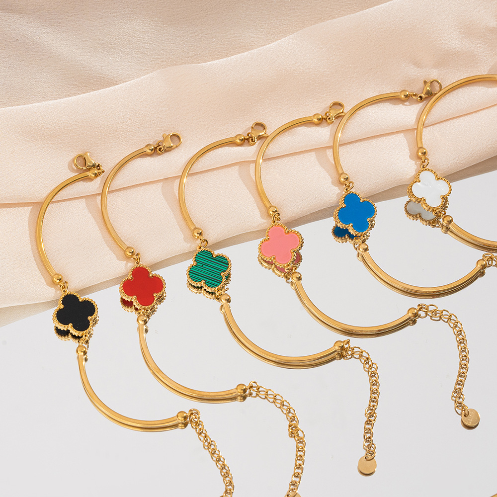 Трансграничный браслет Роскошный браслет в виде четырехлистного клевера Неизменный цвет женский минималистичный золотой браслет Украшения для рук