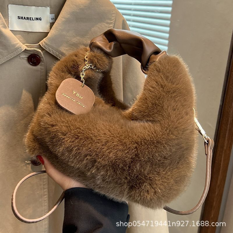 Плюшевая сумка Роскошная плюшевая сумка нового стиля Осенняя/зимняя тенденция Универсальная нишевая модная сумка через плечо Мини-сумка