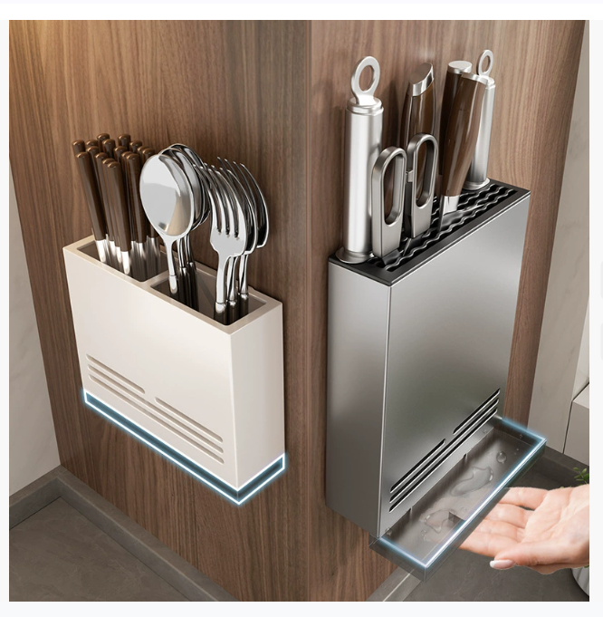 Стойка для кухонных ножей из бронзы Многофункциональная настенная стойка для хранения Дренажная доска для кухонных ножей и палочек Органайзер для кухонных принадлежностей