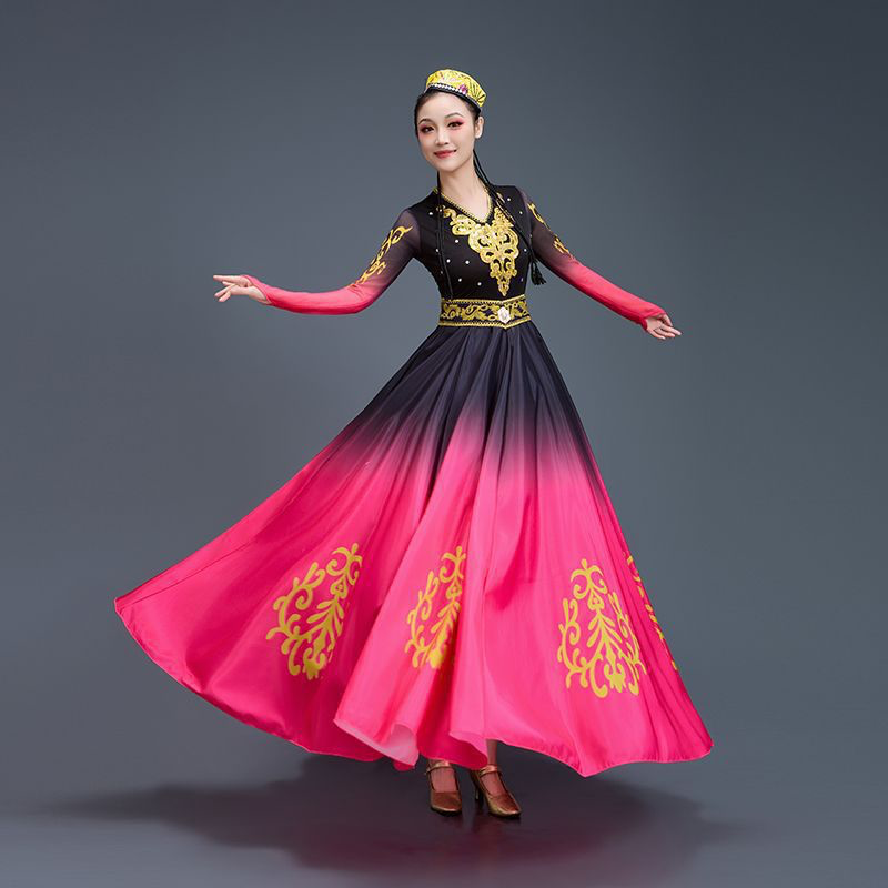 Костюм для танца Синьцзян: этнический стиль уйгурский танцевальный костюм с полной юбкой для выпускного вечера Костюм для выпускного вечера: женское длинное платье для взрослых