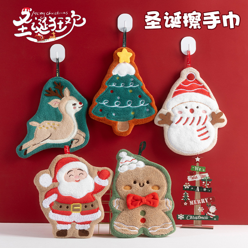 Рождественское полотенце для рук, подвесное, бытовое, детское, для кухни и ванной, быстросохнущее, из кораллового флиса, рождественское полотенце