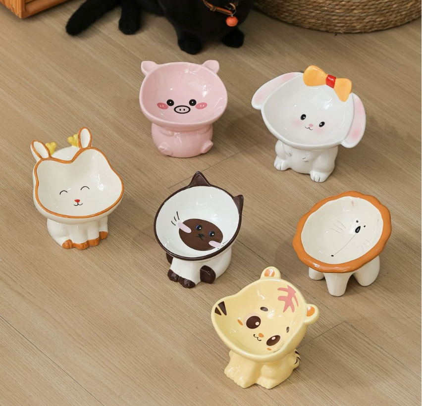 Керамическая миска для кошек с опорой для шеи Миска для питья Товары для домашних животных Очаровательная миска с наклонным краем, предотвращающим проливание корма Миска для кошек