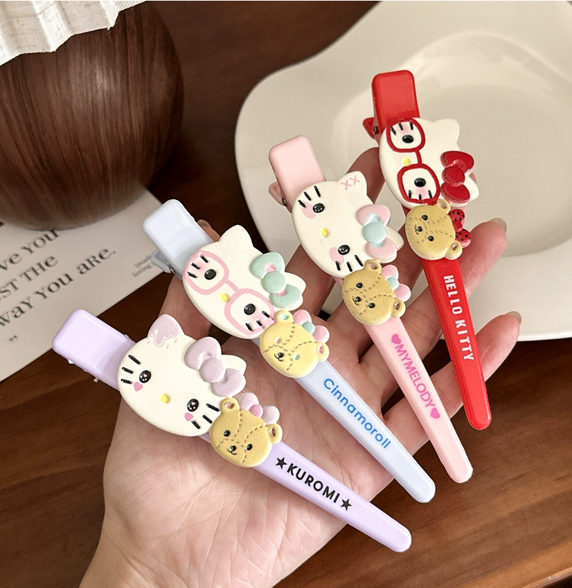 Мультяшные очки Kitty Companion Огромная клипса для умывания лица Очаровательная девичья клипса в форме сердца с челкой Клипса-утиный клюв Аксессуар для волос