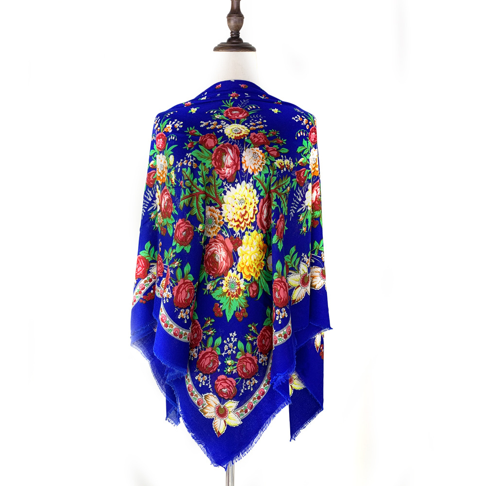 Новый платок с цветочным принтом в этническом стиле Русский квадратный платок из Синьцзяна Дышащий, защищающий от пыли и солнца шарф