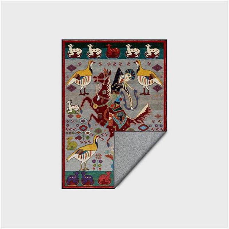Трансграничный ковер для гостиной и спальни, который можно стирать в стиральной машине, в кочевом стиле, с этническим мотивом верховой езды и стрельбы из лука, зелено-серо-красного цвета.
