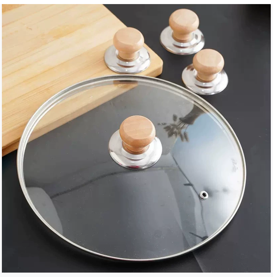 Деревянная ручка для крышки кастрюли Универсальная стеклянная крышка с верхней окантовкой Крышка из нержавеющей стали Термостойкая ручка для крышки кастрюли Бытовое использование