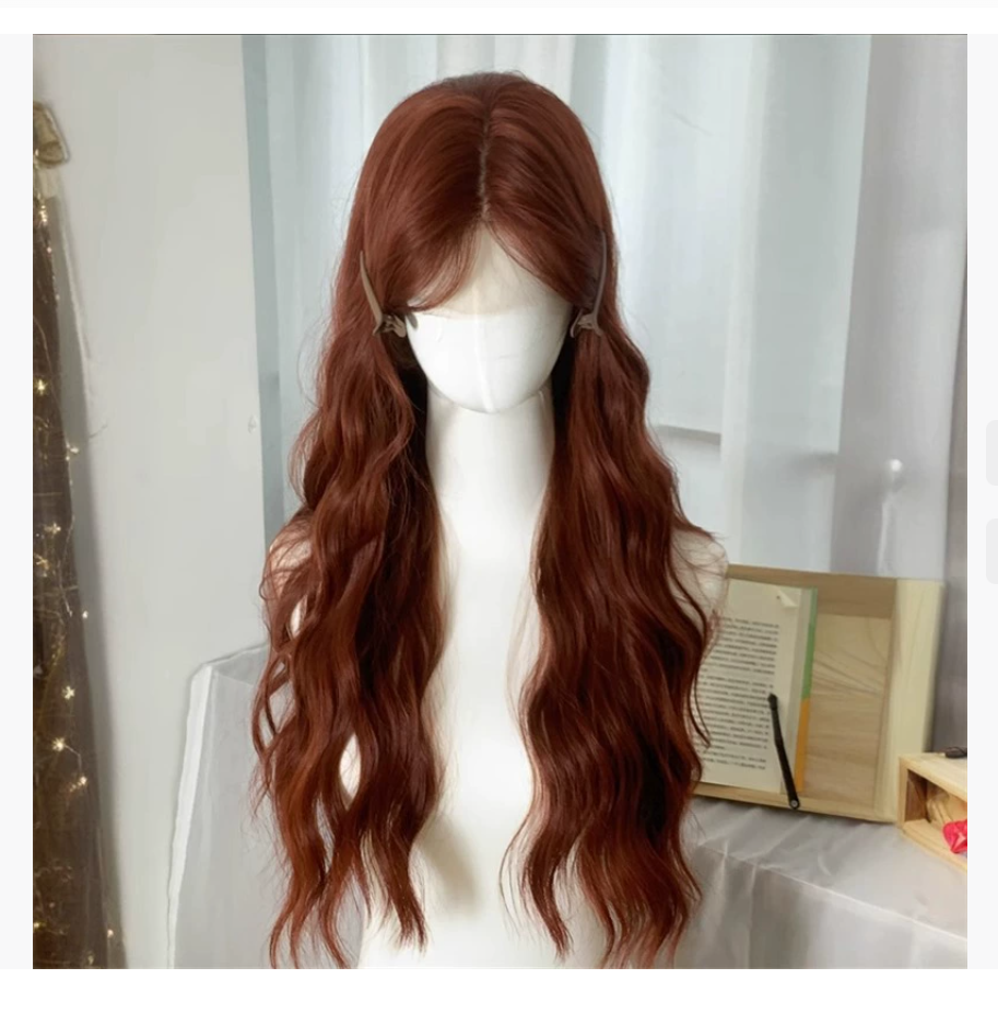 Камелия Карамель Красно-коричневый парик для женщин Передняя кружевная ручная вязка Полный головной убор Волнистые длинные локоны