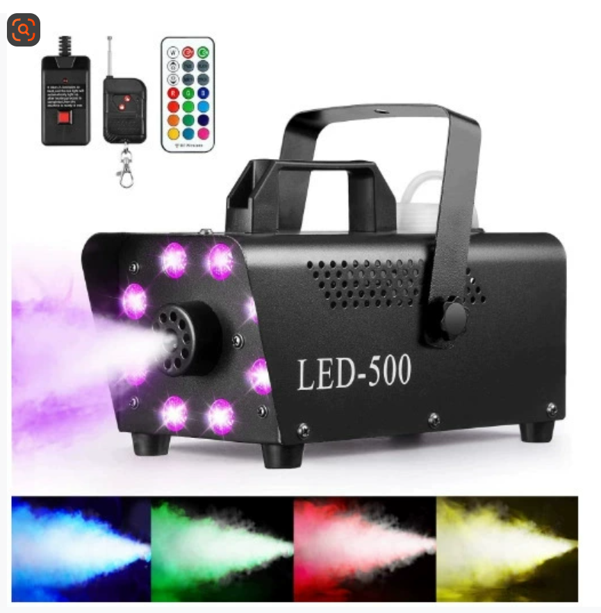 Восьмиламповая светодиодная дымовая машина мощностью 500 Вт с регулируемыми настройками цвета Дымовая машина в стиле Хэллоуина для частных комнат и баров Сценические световые эффекты