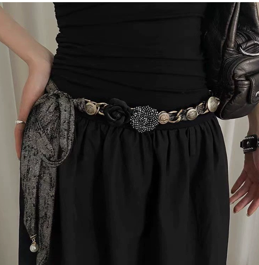 Богемный цветочный пояс для женщин, вдохновленный стилем «пустошь» Панковские украшения, дополняющие платья Изысканный дизайн с эффектом подчеркивания талии Черный аксессуар для талии