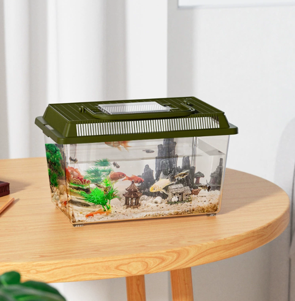 Пластиковый домашний аквариум, террариум для черепах, контейнер для насекомых на открытом воздухе, небольшой или средний переносной ящик для разведения с крышкой.
