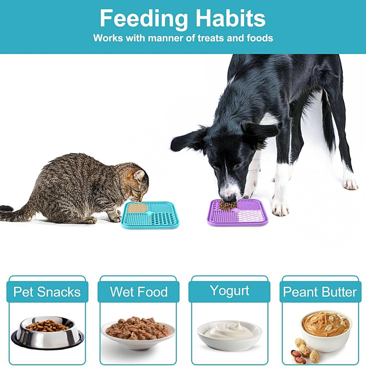 Силиконовый коврик для лизания для домашних животных Посуда для кормления домашних животных Коврик для медленного кормления собак Коврик для еды с присосками Подушка для медленного кормления Подушка для лизания собак