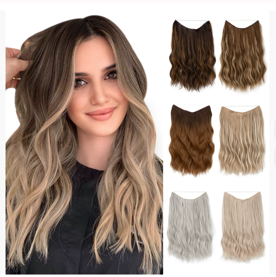 Трансграничный парик для женщин: цельное наращивание волос с длинными, волнистыми, объемными и естественно выглядящими локонами. Наращивание волос с помощью клипсы с рыбьим хвостом.