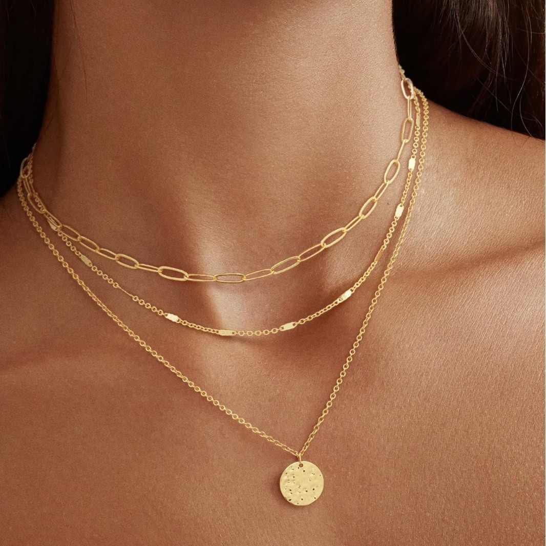 Европейские и американские трансграничные полосатые дисковые подвески на цепочке для ключиц Винтажные трехслойные женские ожерелья из сплава Оптовая продажа ювелирных изделий