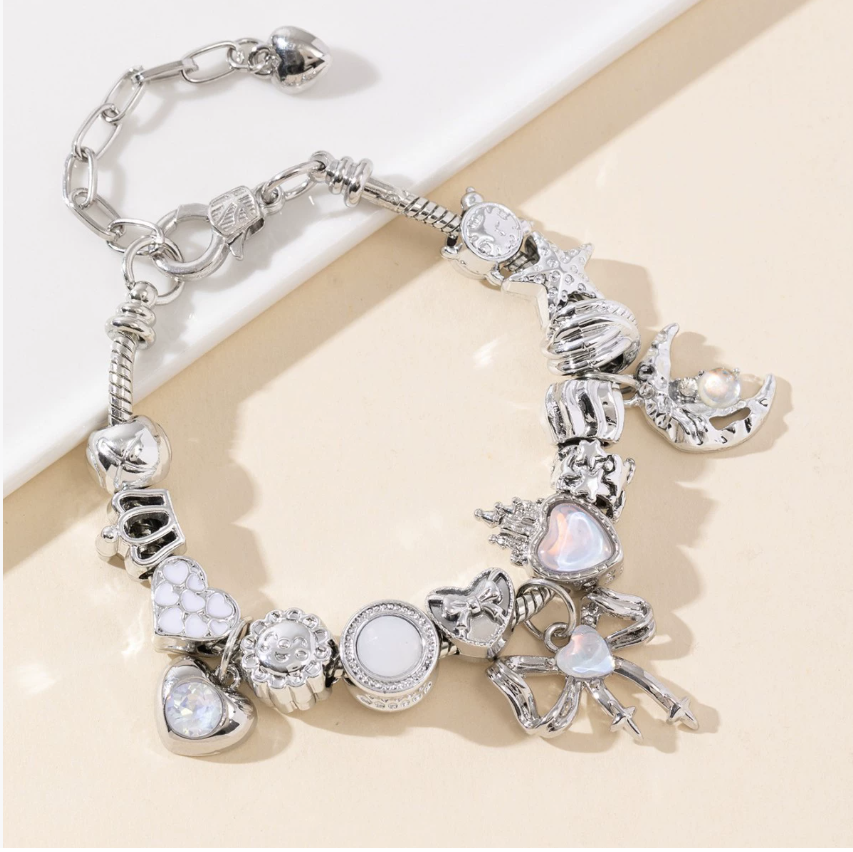 Браслет Pan Family Европейский и американский трансграничный браслет с бусинами, сделанный своими руками Кошачий глаз, бант, корона в форме сердца, стразы Бестселлер Ювелирные изделия