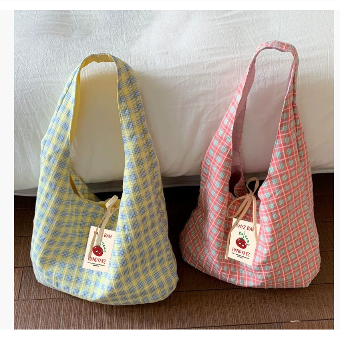 Просторная сумка в клетку: стильная и универсальная сумка из канваса 2026 Новинка Двусторонняя сумка для студенток