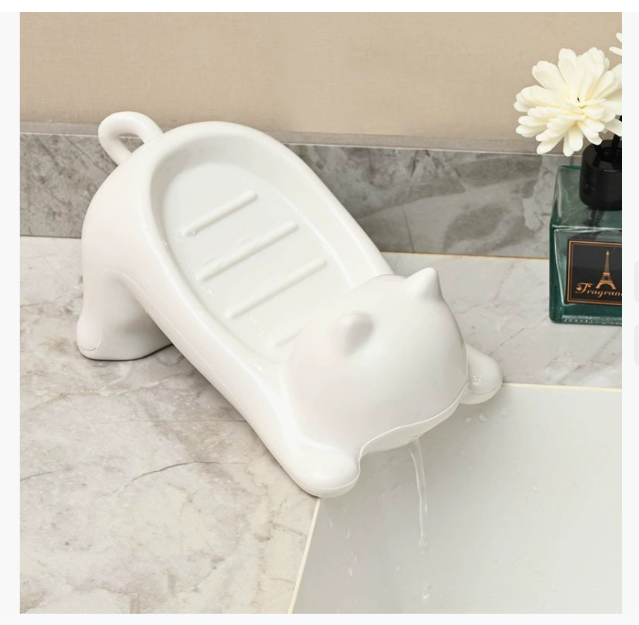 Пластиковая мыльница в форме кошки Креативная и очаровательная мыльница для ванной комнаты Мыльница с дренажом для туалета Пластиковая мыльница в форме кошки