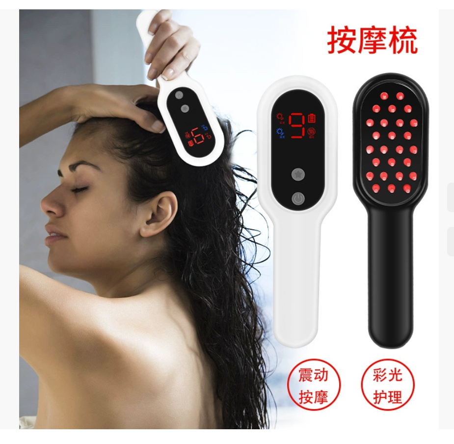 Электрическая массажная расческа для кожи головы Уход за волосами Вибрирующая массажная расческа Массажная расческа для меридианов головы Расческа против выпадения волос с красной и синей световой терапией