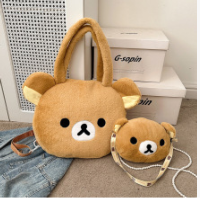 Зарубежная торговля Большая вместительная сумка-тоут с милым мультяшным медведем 2026 Осень/зима Новый рюкзак с цветовыми блоками Легкая сумка через плечо с медведем