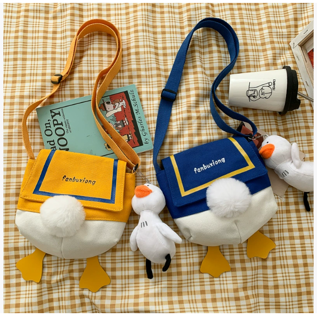 Модная холщовая сумка для девочек с милым рисунком в виде утки. Модная и очаровательная универсальная сумка через плечо в корейском стиле. Сумка через плечо для оптового экспорта.