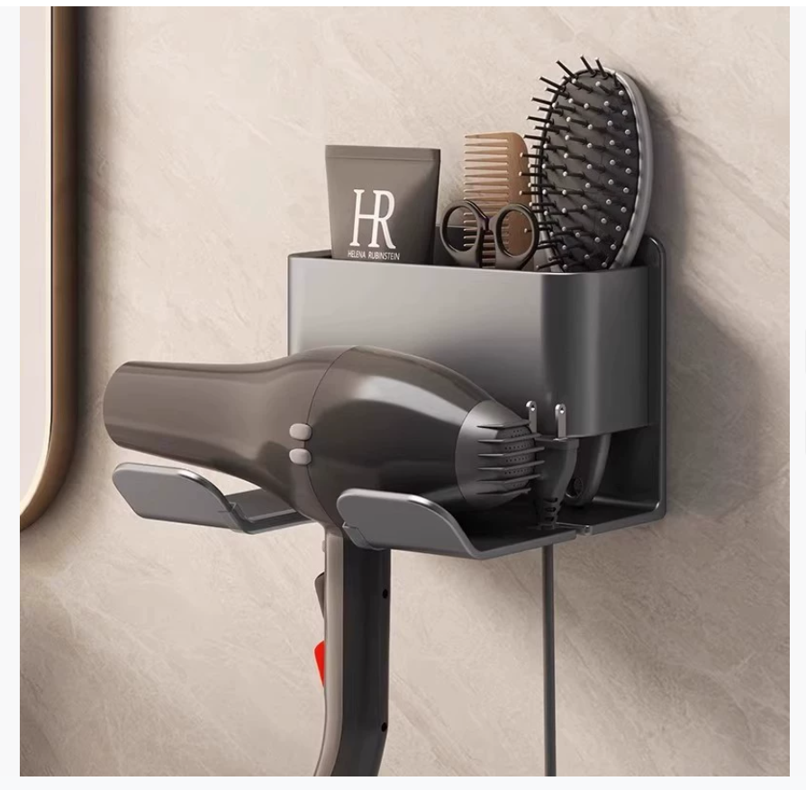 Настенный держатель для фена без сверления Держатель для фена в ванной комнате Настенная полка для хранения фена