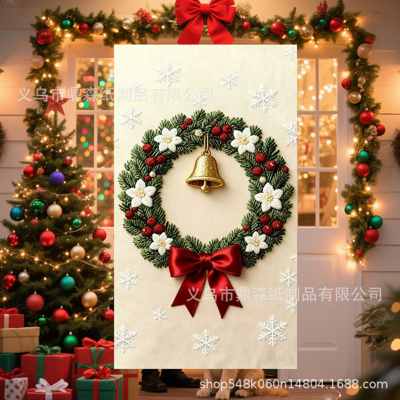 2026 Рождество Новинка: Декорации для дверей из полиэстера с эффектом вязания для праздничных мероприятий, вечеринок и собраний