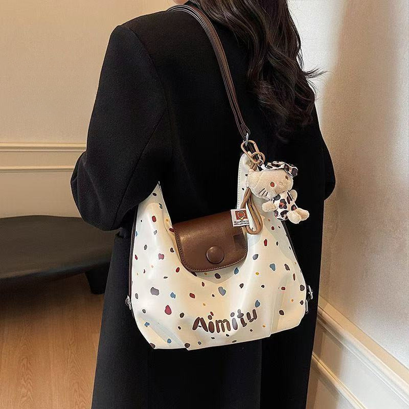 Женская сумка Amy Rabbit Новая весна/лето Винтажная сумка большого объема через плечо для поездок на работу Модная универсальная сумка в горошек
