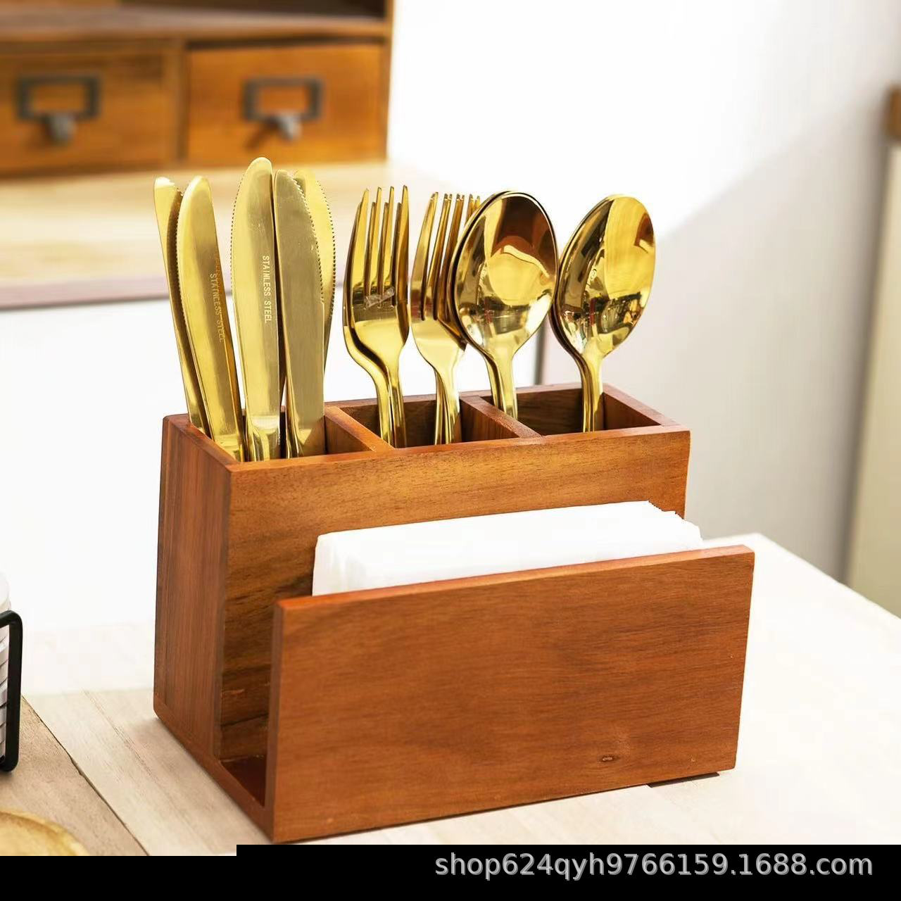 Деревянный поднос для столовых приборов Держатель для бумажных тарелок на столешнице Ящик для хранения столовых приборов Ящик для столового серебра Держатель для ножей и вилок Держатель для салфеток