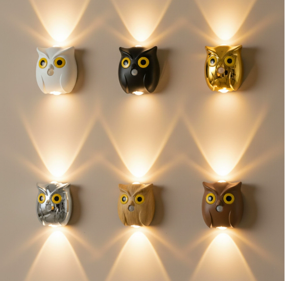 Трансграничный патентный настенный светильник-сова с датчиком движения, беспроводным магнитным основанием и функцией регулировки яркости