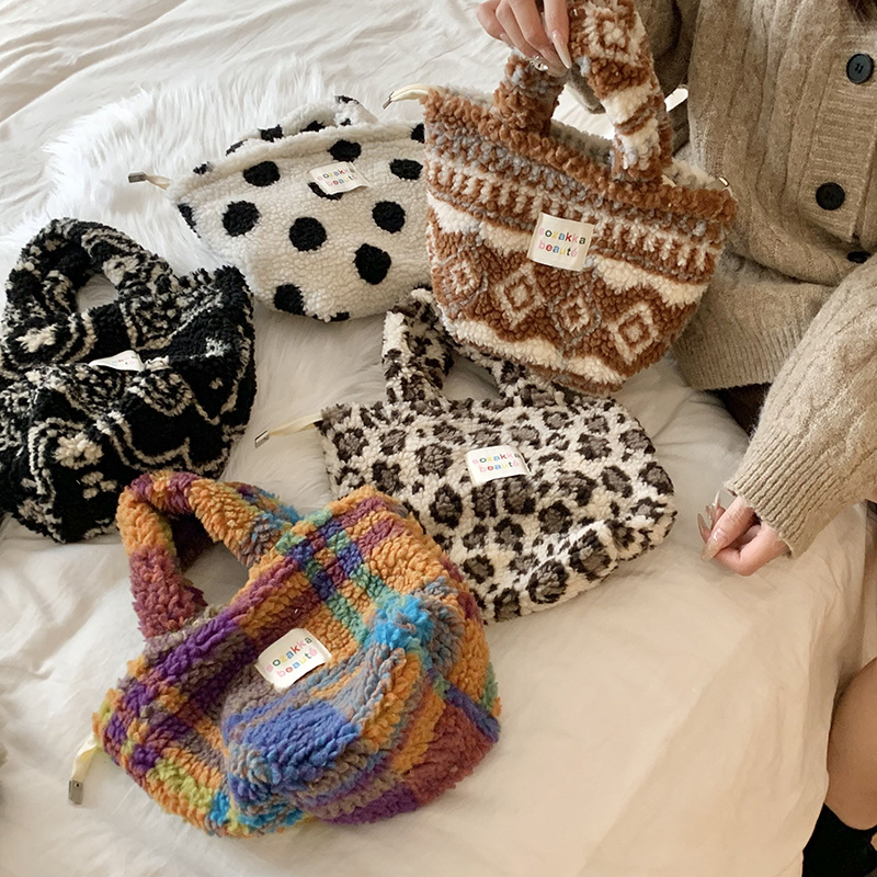 Плюшевая женская новая зимняя сумка для обеда с французским горошком для покупок, работы и поездок на работу Универсальная сумка