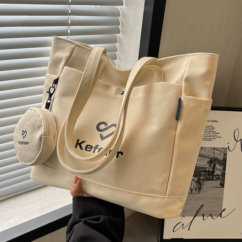 Большая холщовая сумка для женщин 2026 Новая осенне-зимняя коллекция Студенческая сумка через плечо со съемным чехлом Универсальная сумка для школы и поездок на работу