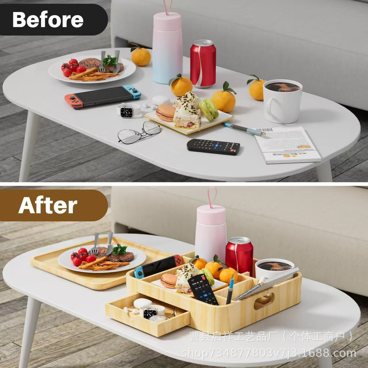 Деревянный поднос для еды Бамбуковая доска для сыра Многофункциональный держатель для салфеток Стакан для воды Ящик для пульта дистанционного управления с крышкой