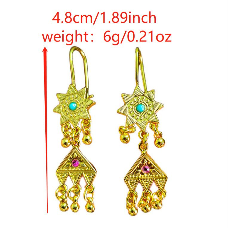 Трансграничная торговля сережки из 18-каратного золота с медным покрытием Сережки в этническом стиле Синьцзяна Индийские свадебные сережки с кисточками Украшения для ушей с кисточками