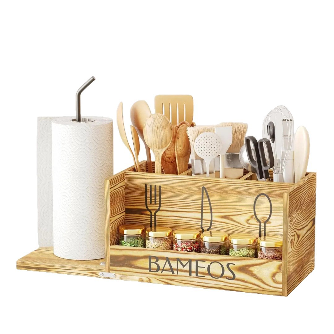 Современная минималистичная деревянная полка для хранения Домашний держатель для приправ Диспенсер для туалетной бумаги Настенный органайзер для столовых приборов из массива дерева